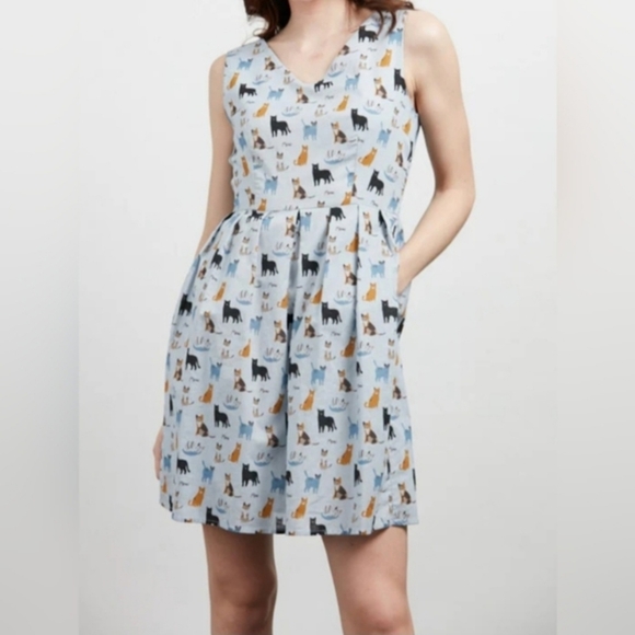 SM Wardrobe Della Cat Print Sleeveless Tie Back Dress Size XL - Picture 4 of 12